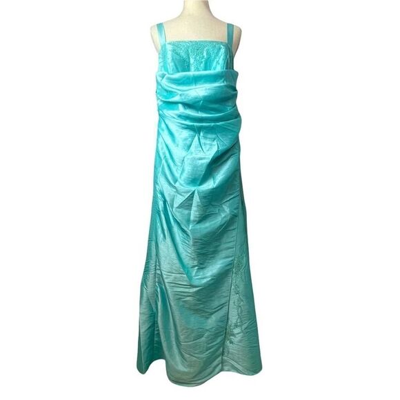 ONYX Nite Sleeveless Solid Blue Wrap Long Prom Dress with beading size 14W - Picture 1 of 15